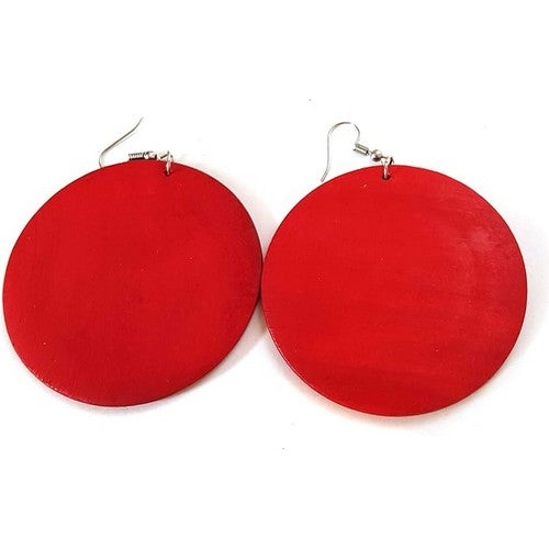 Wooden Disc Earrings in Red