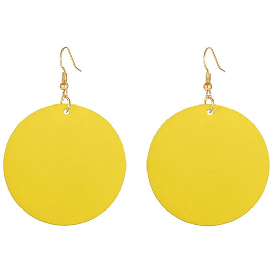 Wooden Disc Earrings in Yellow