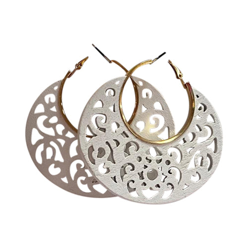 Cut-Out Wooden Disc Hoop Earrings in White