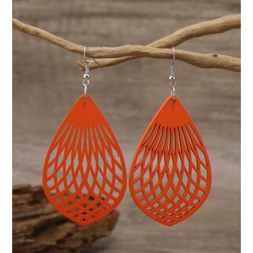 Cut-Out Teardrop Wooden Earrings