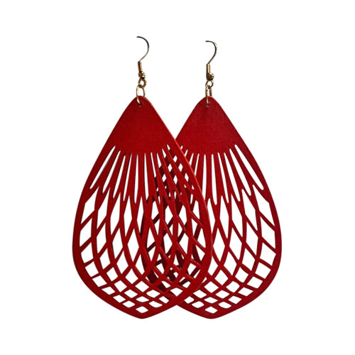 Cut-Out Teardrop Wooden Earrings in Red