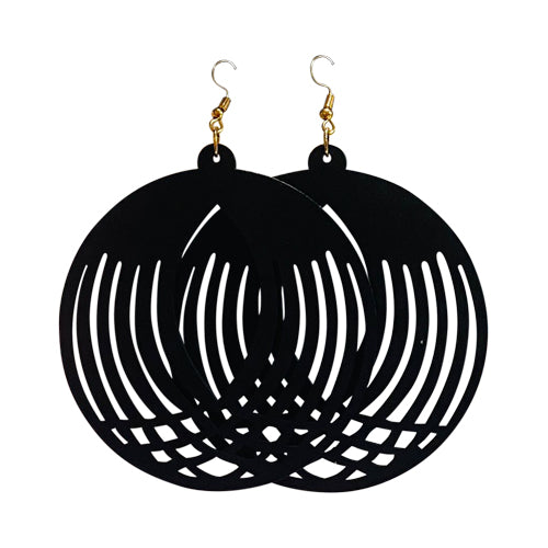 Cut-Out Wooden Disc Earrings in Black