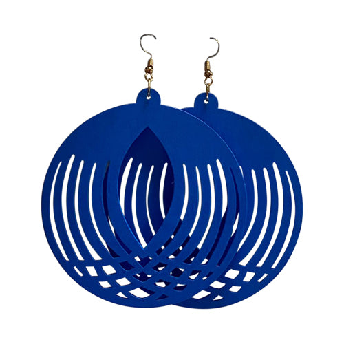 Cut-Out Wooden Disc Earrings in Blue