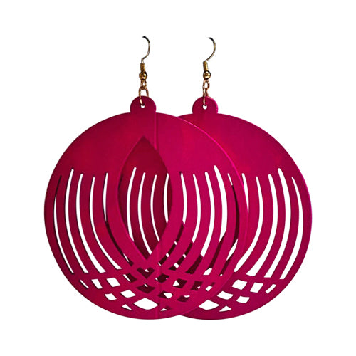 Cut-Out Wooden Disc Earrings in Fuchsia