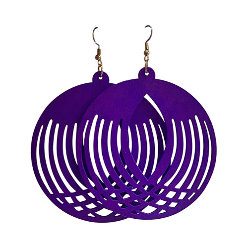Cut-Out Wooden Disc Earrings in Purple