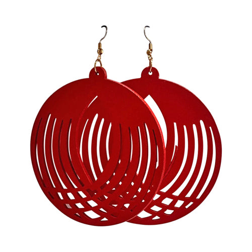 Cut-Out Wooden Disc Earrings in Red