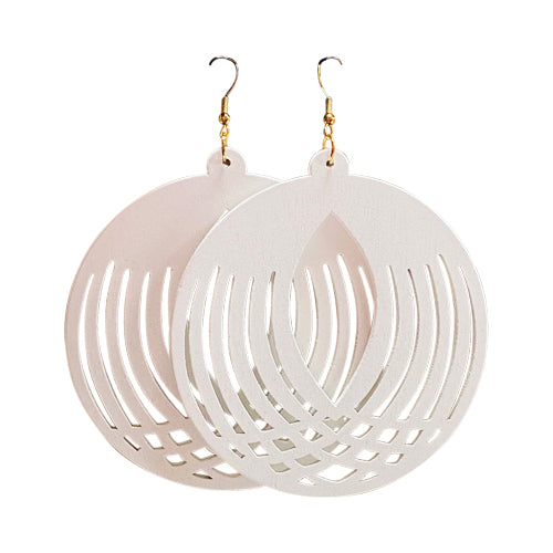 Cut-Out Wooden Disc Earrings in White