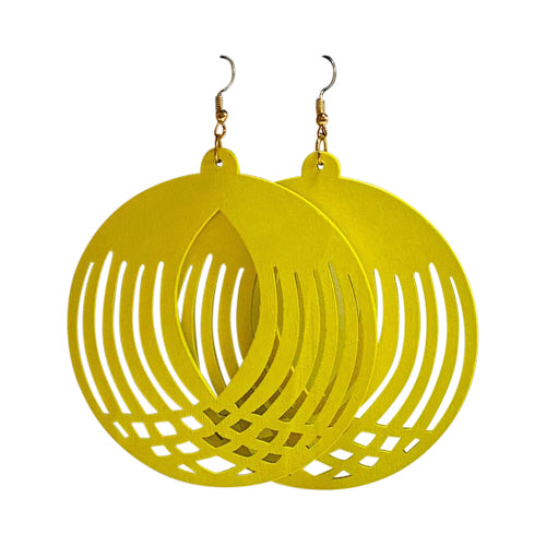 Cut-Out Wooden Disc Earrings in Yellow
