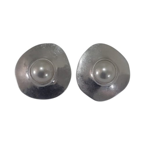 Oversize Vintage Pearl Earring in Silver 