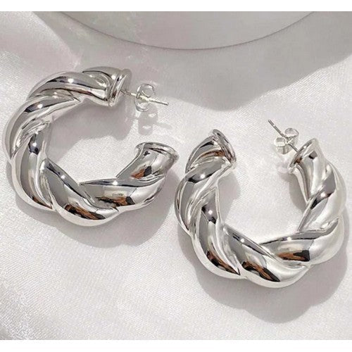 Rope Twist Hoop Earrings in Silver