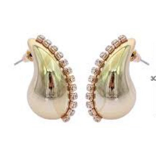 Rhinestone Water Drop Earrings in Gold