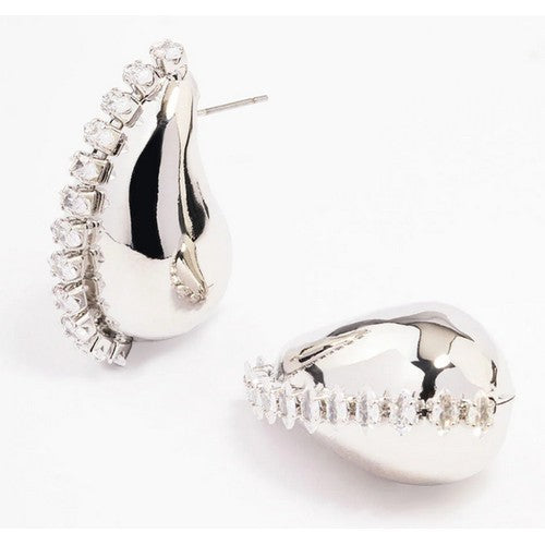 Rhinestone Water Drop Earrings in Silver