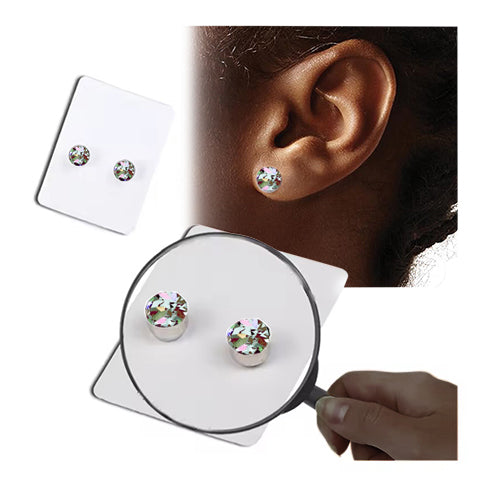 Silver Bezel Stopper Studs in AB Crystal