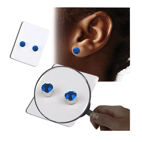 Silver Bezel Crystal Stopper Studs in Dark Blue