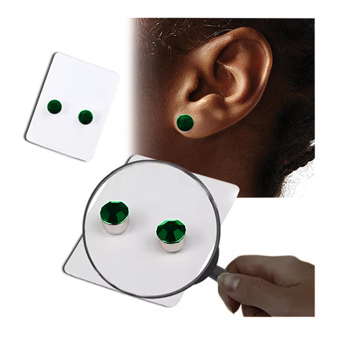 Silver Bezel Crystal Stopper Studs in Dark Green