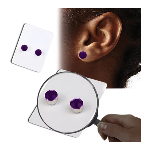 Silver Bezel Crystal Stopper Studs in Dark Purple