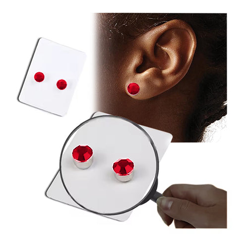 Silver Bezel Crystal Stopper Studs in Red