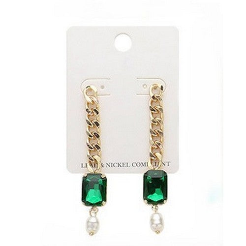 PKE5058 Cuban Chain Gem Earring in Green