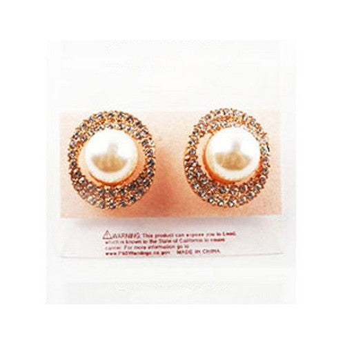 PKE5196 Rhinestone Halo Pearl Clip-On Earrings in Gold