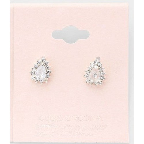 PKE2585 CZ Teardrop Stopper Stud Earring in Silver