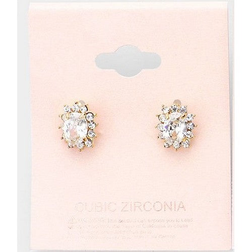 PKE2587 CZ Oval Stopper Stud Earring in Gold