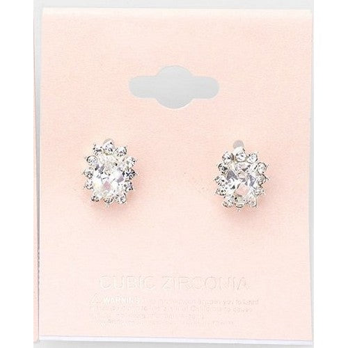 PKE2587 CZ Oval Stopper Stud Earring in Silver