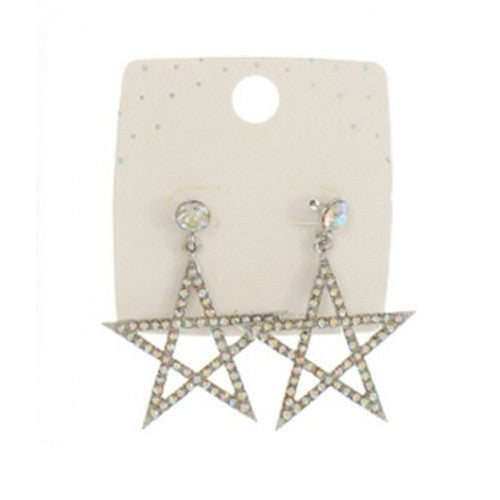 Rhinestone Star of David Silver Earring in AB Crystal
