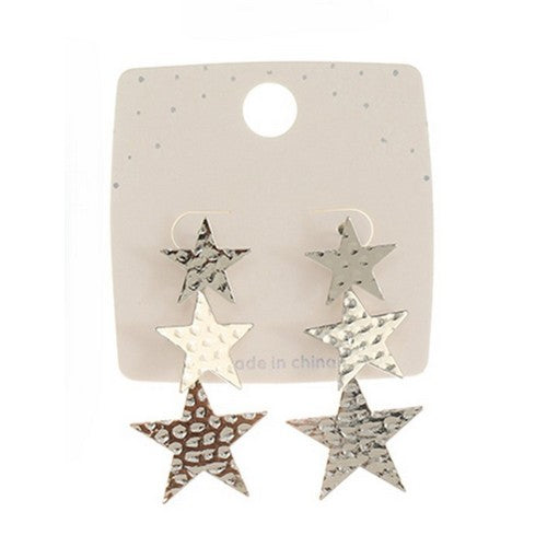 PKE45919 Hammered Star Dangle Earring in Silver