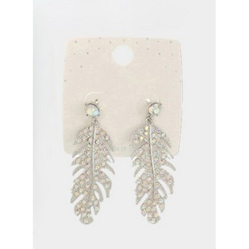 PKE45379 Rhinestone Leaf Earring in Silver AB