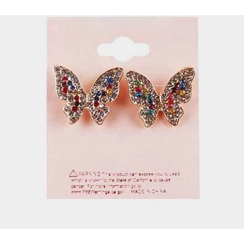 PKE5333 Rhinestone Butterfly Earrings in Gold