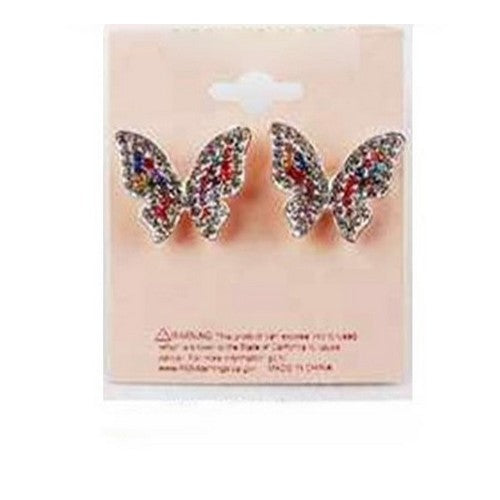 PKE5333 Rhinestone Butterfly Earrings in Silver