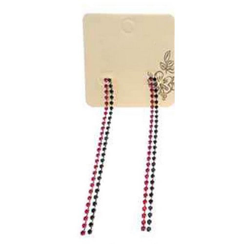 PKE1049 2 Strand Black & Red Rhinestone Long Earring in Gold