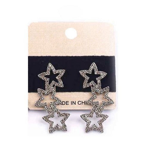 PKE6776 Triple Star Rhinestone Clip-On Earrings in Silver