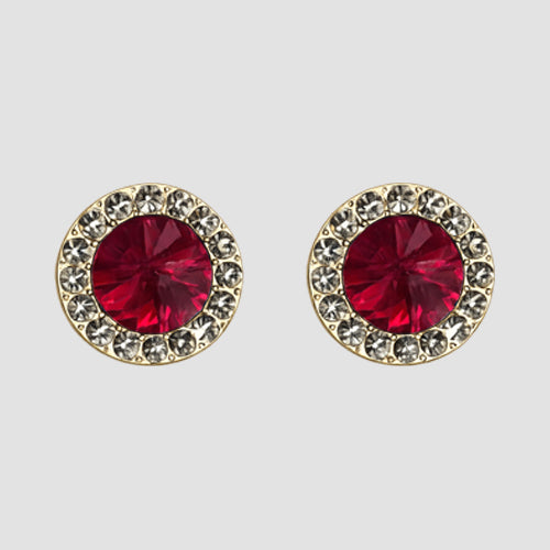 Rhinestone Circular Earrings in Gold/Red