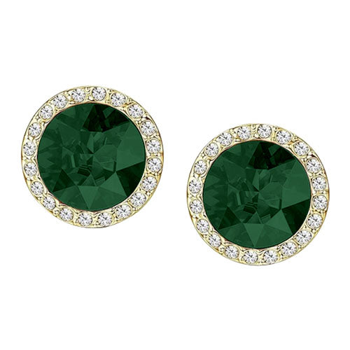 Round Halo Gem Gold Clip-On Earring in Green