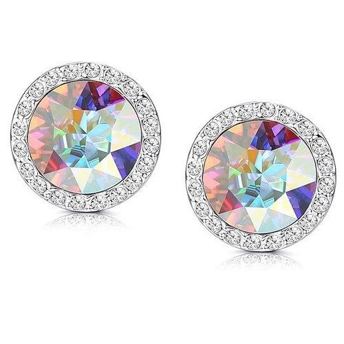 Round Halo Gem Silver Clip-On Earring in AB Crystal