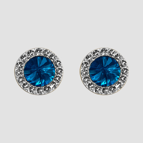 Rhinestone Circular Earrings in Silver/Blue