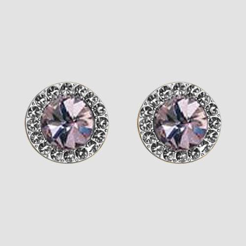 Rhinestone Circular Earrings in Silver/Pink