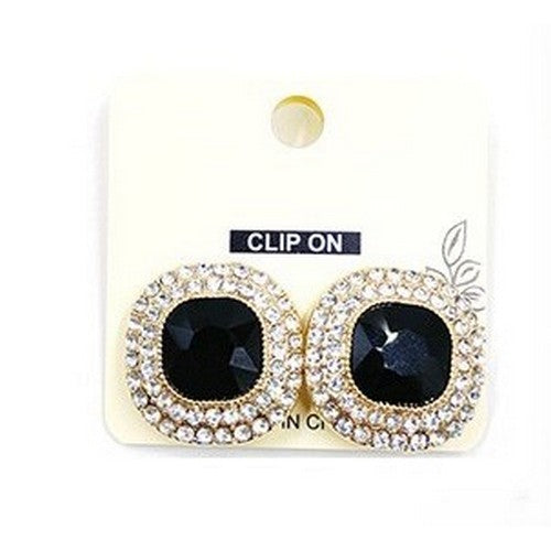PKE9656 Square Rhinestone Gem Clip-On in Black