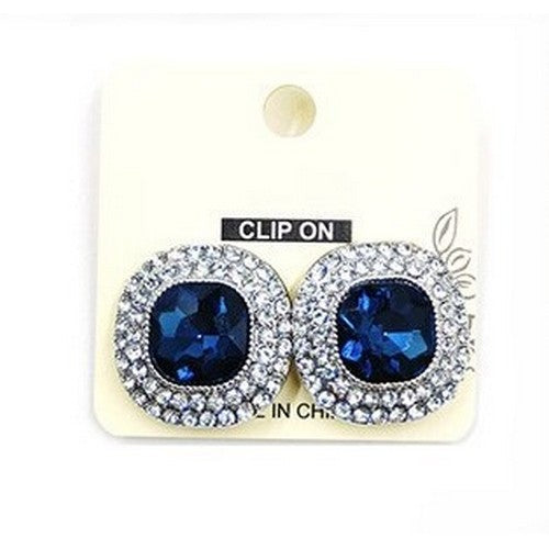 PKE9656 Square Rhinestone Gem Clip-On in Blue