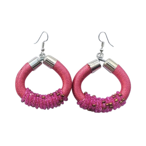 African Beaded Drop Earrings in Pink