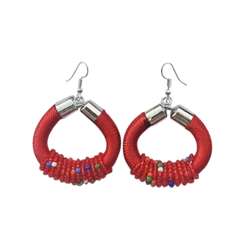 African Beaded Drop Earrings in Red