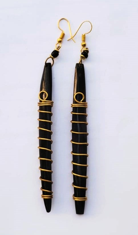 Brass Wire Wrapped Drop Earring in Black 