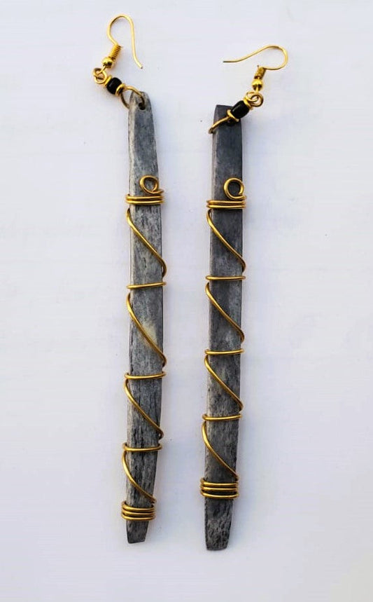 Brass Wire Wrapped Drop Earring in Grey 