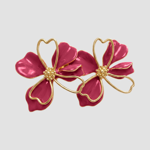 Abstract Double Flower Earrings in Fuchsia
