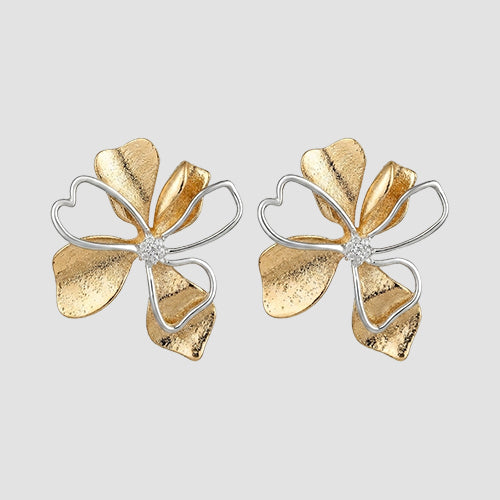 Abstract Double Flower Earrings in Gold