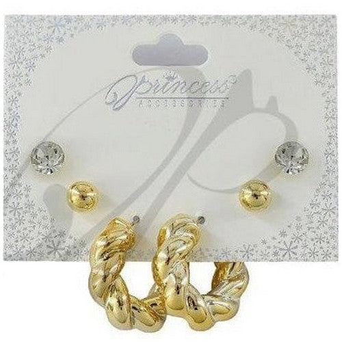 ERH-3245GS Rope Hoop 3-Pair Earrings Set in Gold