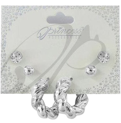 ERH-3245GS Rope Hoop 3-Pair Earrings Set in Silver