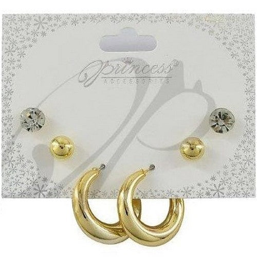ERH-3250GS Hoop 3-Pair Earrings Set in Gold