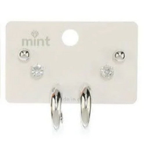 JAE-47061 Banana Hoop Earrings 3-Pair Set in Silver